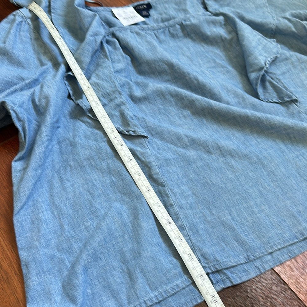 J. Crew Light Blue Chambray Ruffled Tie-Neck Blouse - Picture 5 of 6